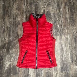 Red Puffer Vest with Leopard Lining (reversible)
